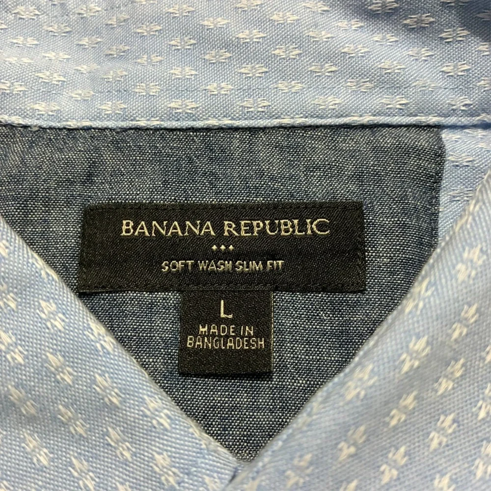 Banana Republic‎ Soft Wash Slim Fit Mens Button Down Shirt L Blue Long Sleeve